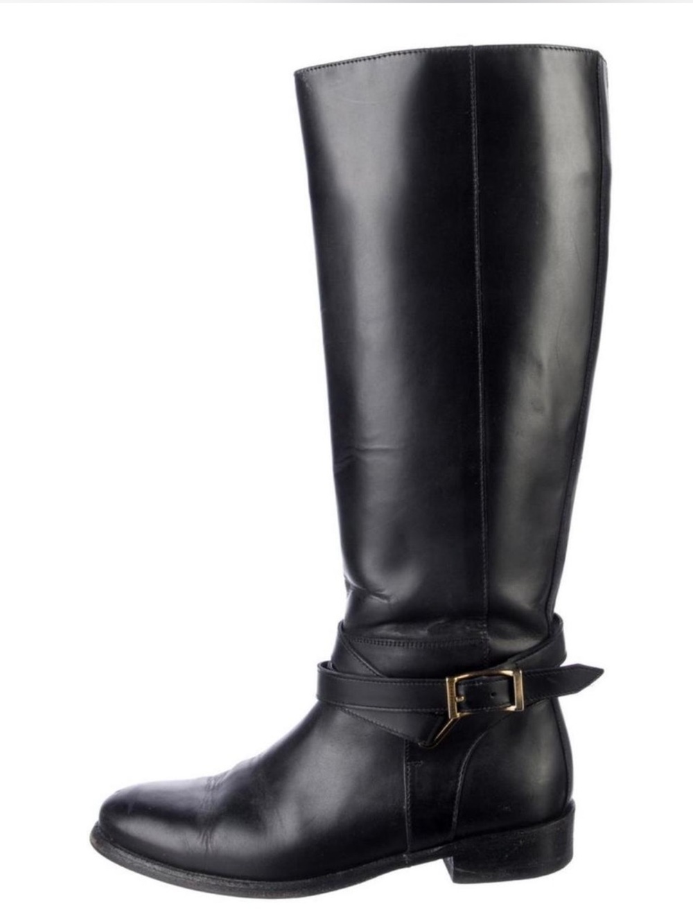 Burberry Black Leather Over-the-Knee Riding Boot with Buckle